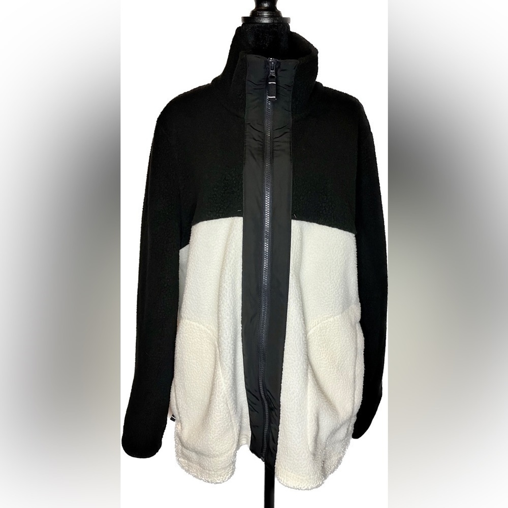 Talbots Cozy Sherpa Colorblock Jacket XL Black White​​​​​​